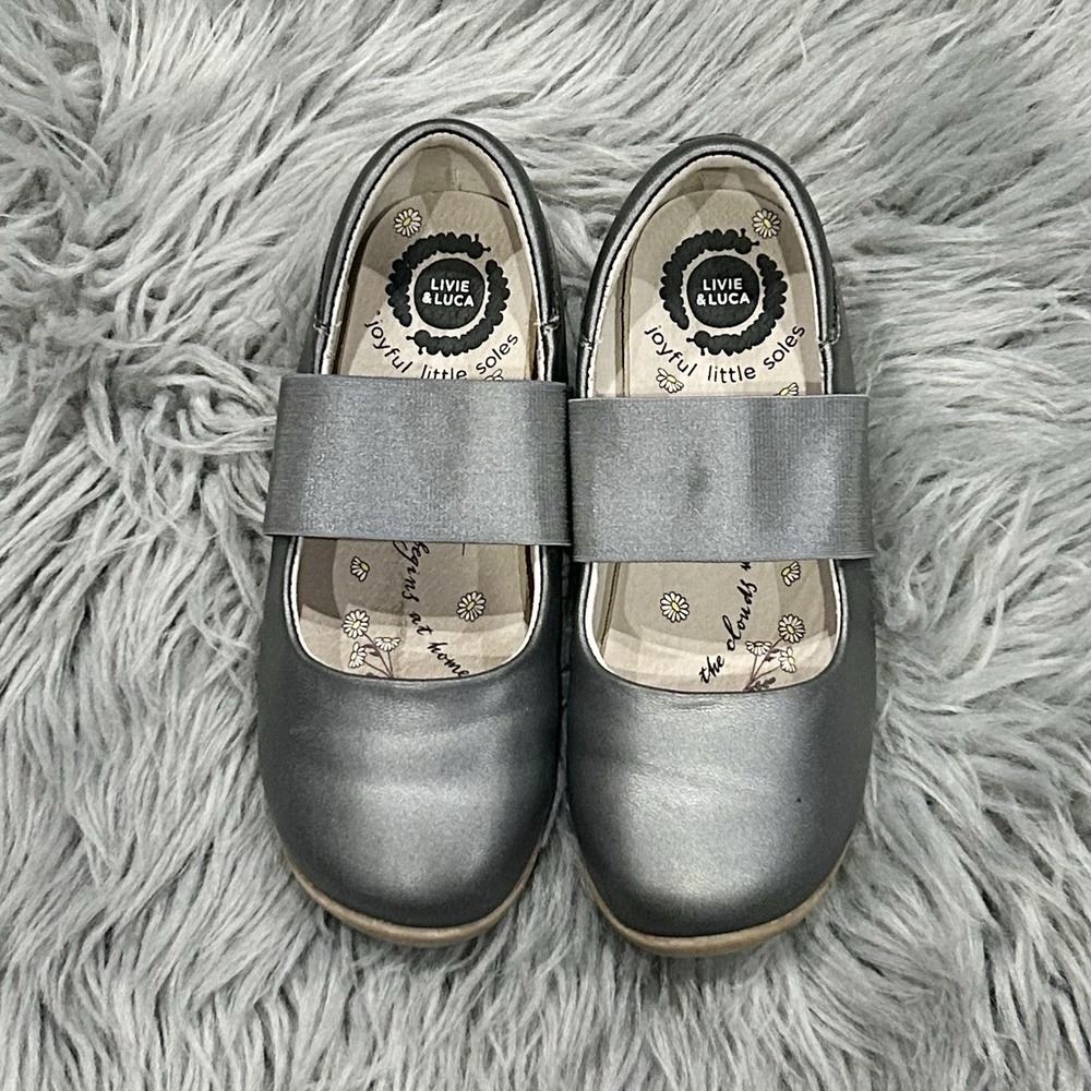 Livie and Luca‎ Bella Ballet Flats Leather Pewter Shimmer Girls Size 12